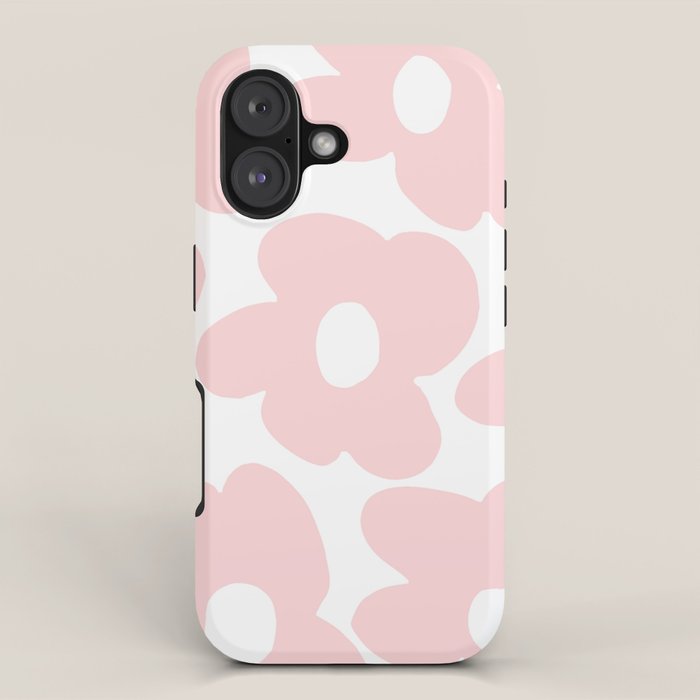 Large Baby Pink Retro Flowers on White Background #decor #society6 #buyart iPhone Case Gallery Image 1
