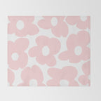 Large Baby Pink Retro Flowers on White Background #decor #society6 #buyart Throw Blanket Gallery Image 2