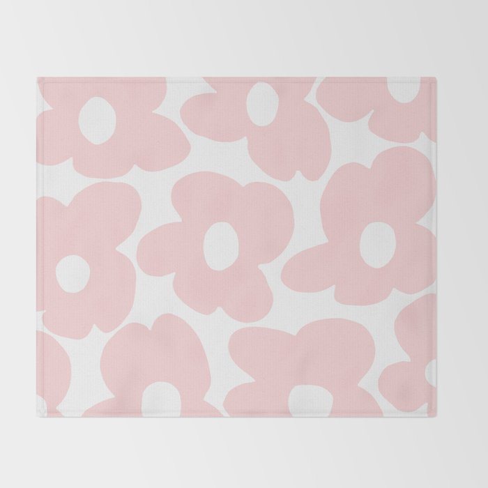 Large Baby Pink Retro Flowers on White Background #decor #society6 #buyart Throw Blanket Gallery Image 2