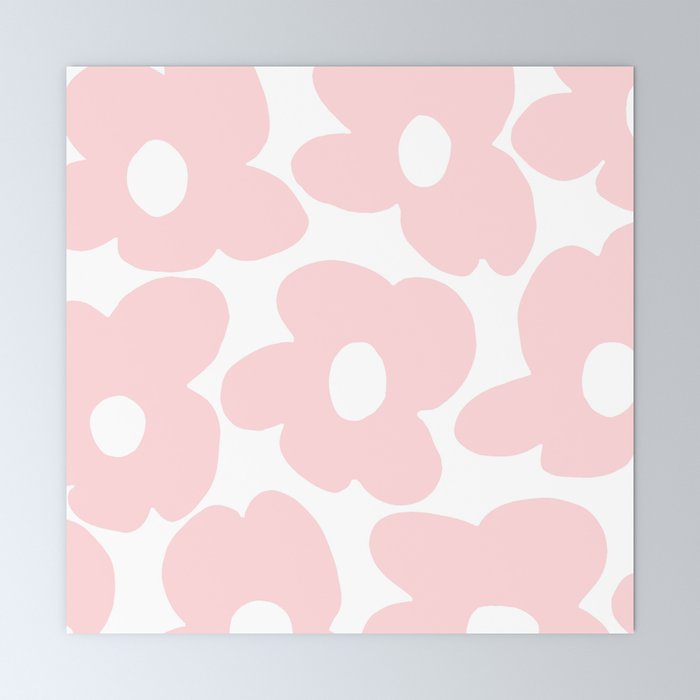 Large Baby Pink Retro Flowers on White Background #decor #society6 #buyart Mini Art Print Gallery Image 6