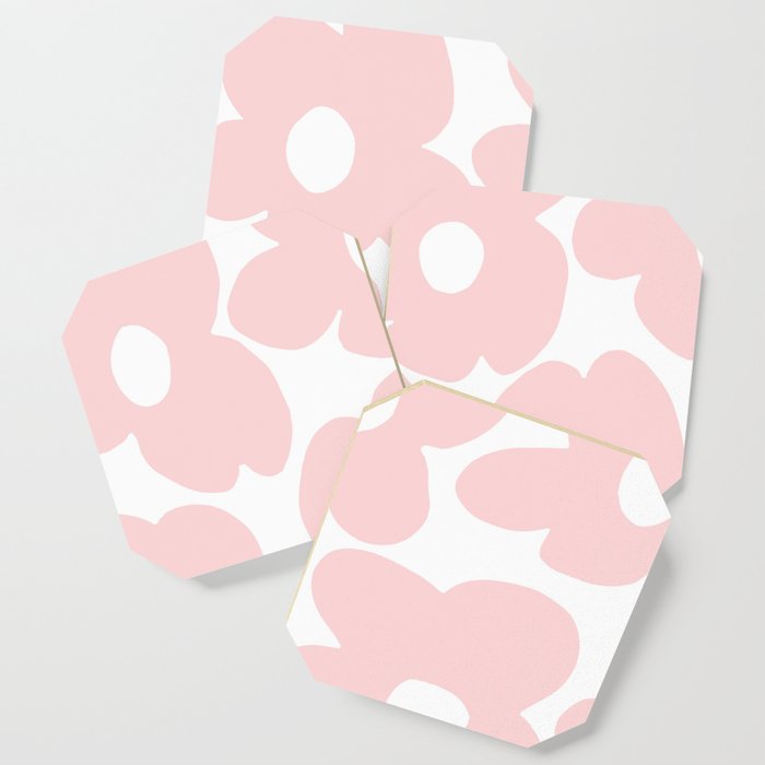 Large Baby Pink Retro Flowers on White Background #decor #society6 #buyart Coaster Gallery Image 1