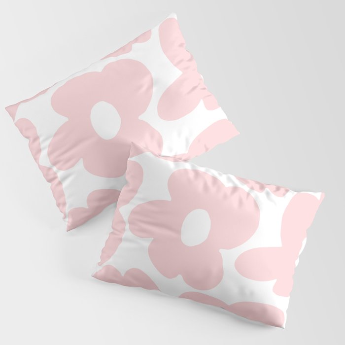 Large Baby Pink Retro Flowers on White Background #decor #society6 #buyart Pillow Sham Gallery Image 1