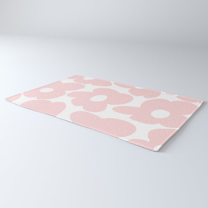Large Baby Pink Retro Flowers on White Background #decor #society6 #buyart Rug Gallery Image 3