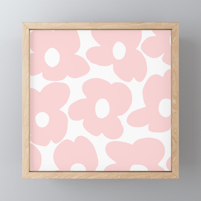 Large Baby Pink Retro Flowers on White Background #decor #society6 #buyart Mini Art Print Gallery Image 1