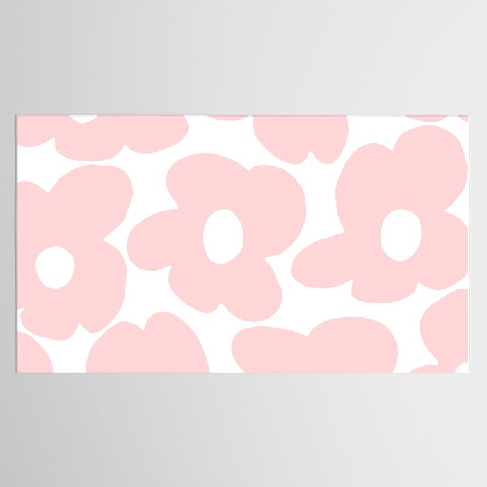 Large Baby Pink Retro Flowers on White Background #decor #society6 #buyart Tablecloth Gallery Image 2