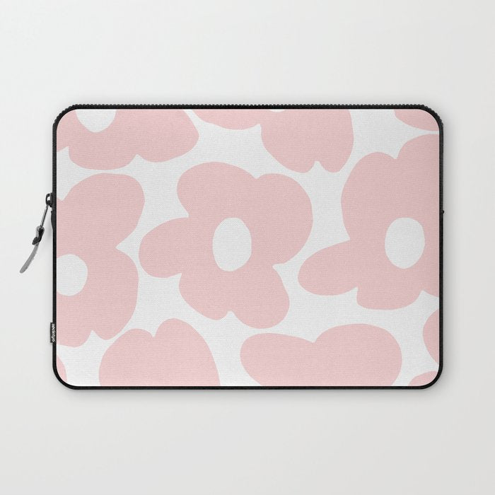 Large Baby Pink Retro Flowers on White Background #decor #society6 #buyart Laptop Sleeve Gallery Image 1