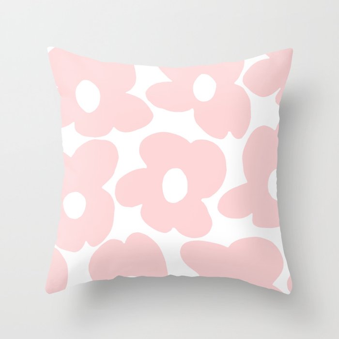 Large Baby Pink Retro Flowers on White Background #decor #society6 #buyart Throw Pillow Gallery Image 1