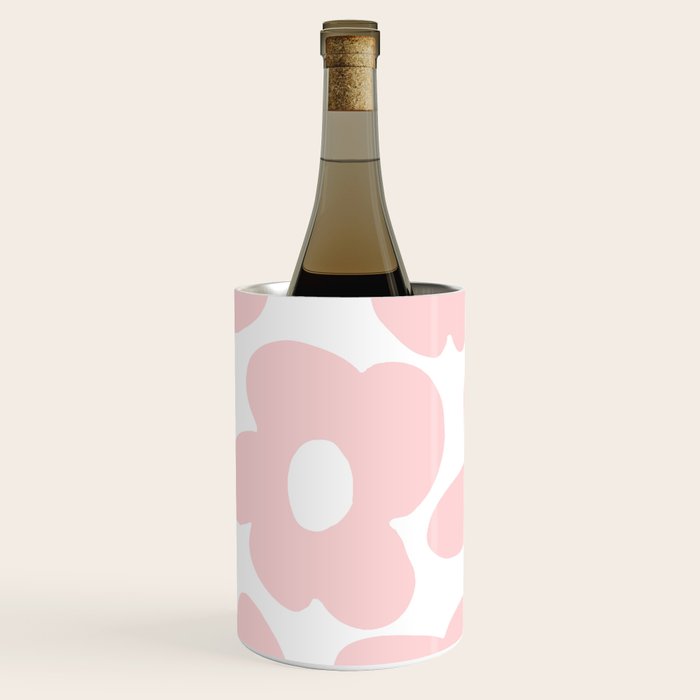 Large Baby Pink Retro Flowers on White Background #decor #society6 #buyart Wine Chiller Gallery Image 1