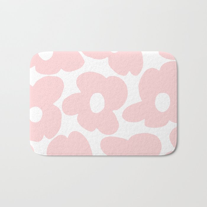 Large Baby Pink Retro Flowers on White Background #decor #society6 #buyart Bath Mat Gallery Image 1