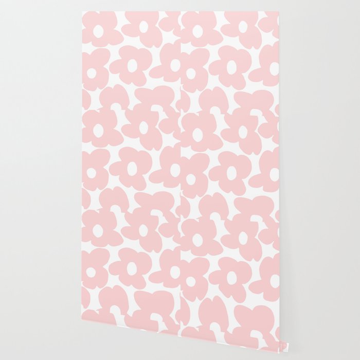 Large Baby Pink Retro Flowers on White Background #decor #society6 #buyart Wallpaper Gallery Image 2