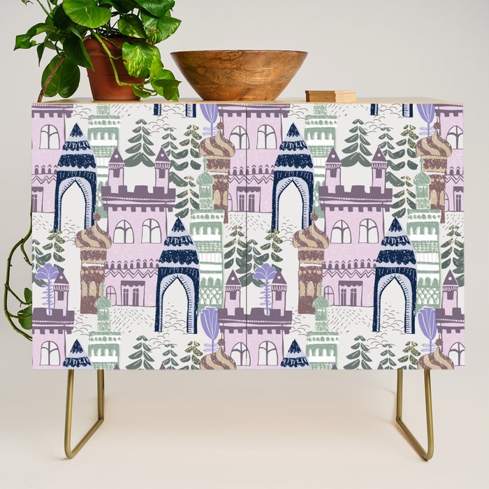 Block print Home pattern lilac Credenza Gallery Image 1