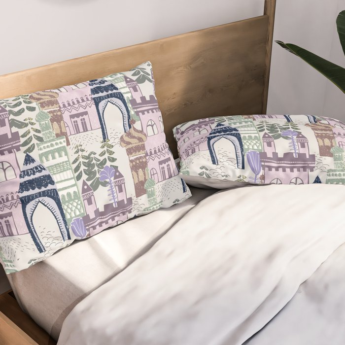 Block print Home pattern lilac Pillow Sham Gallery Image 2