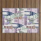 Block print Home pattern lilac Outdoor Rug Gallery Image 1
