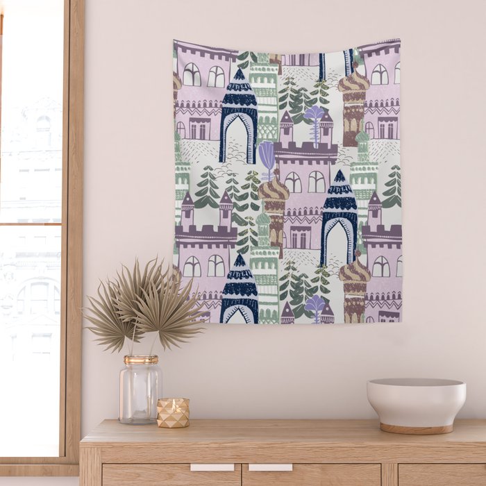 Block print Home pattern lilac Wall Tapestry Gallery Image 2