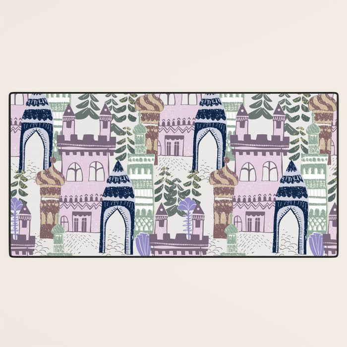 Block print Home pattern lilac Desk Mat Gallery Image 3