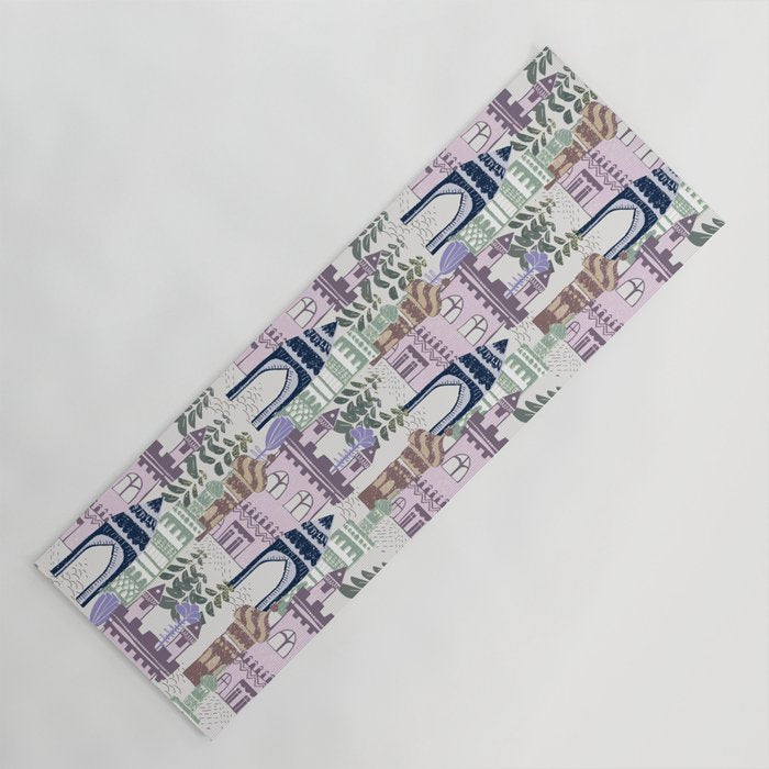 Block print Home pattern lilac Yoga Mat Gallery Image 1