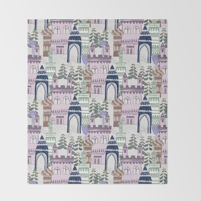 Block print Home pattern lilac Throw Blanket Gallery Image 2