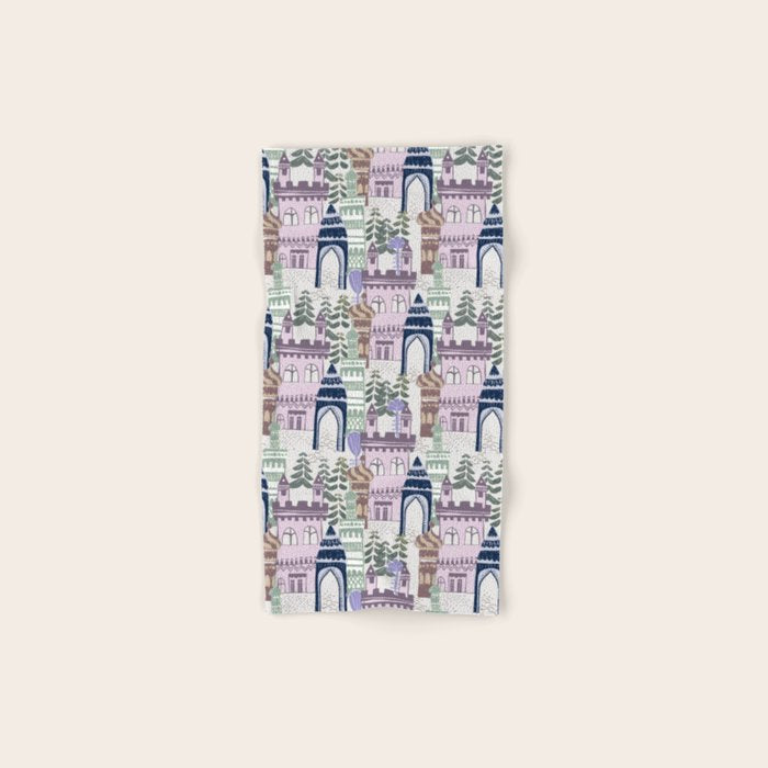 Block print Home pattern lilac Bath Towel Gallery Image 1