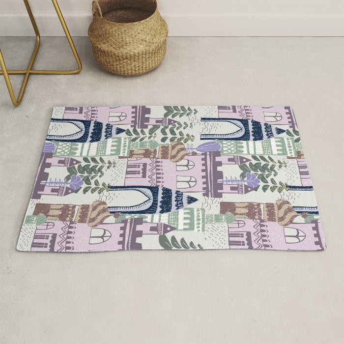 Block print Home pattern lilac Rug Gallery Image 1