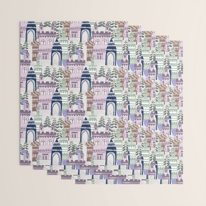 Block print Home pattern lilac Wrapping Paper Gallery Image 3