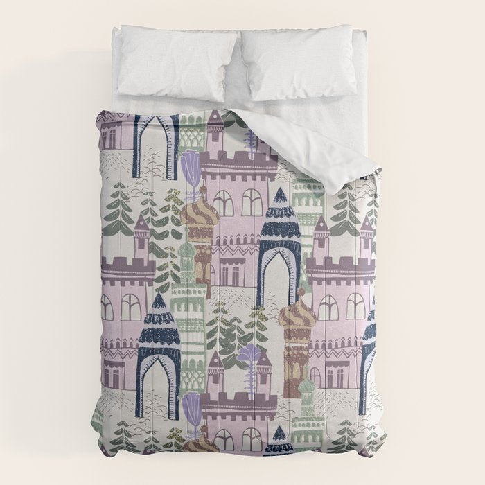 Block print Home pattern lilac Comforter Gallery Image 1