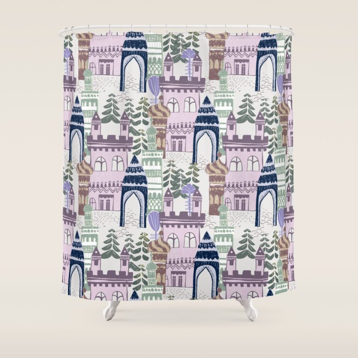 Block print Home pattern lilac Shower Curtain Gallery Image 1