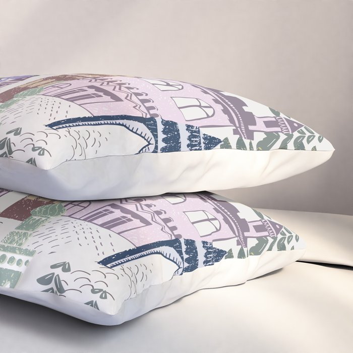 Block print Home pattern lilac Pillow Sham Gallery Image 3