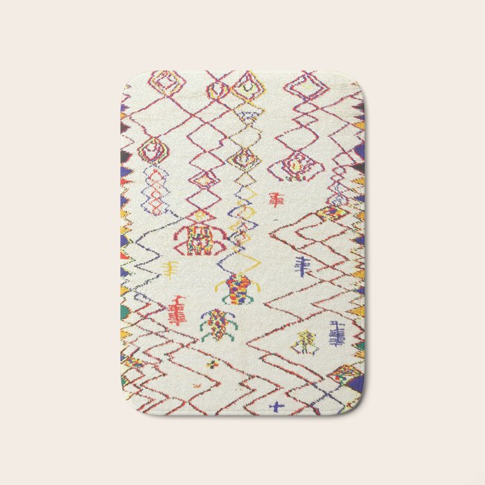 Red Yellow Abstract Antique Colorful Moroccan Rug Print Bath Mat Gallery Image 1