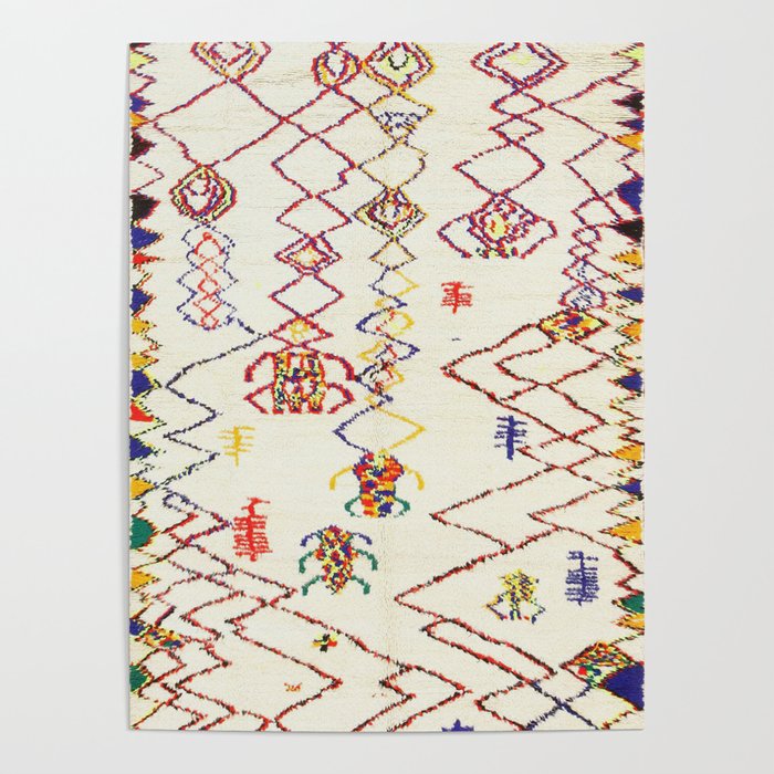 Red Yellow Abstract Antique Colorful Moroccan Rug Print Poster Gallery Image 4