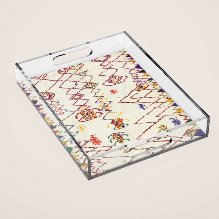 Red Yellow Abstract Antique Colorful Moroccan Rug Print Acrylic Tray Gallery Image 1