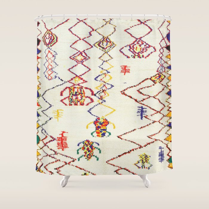 Red Yellow Abstract Antique Colorful Moroccan Rug Print Shower Curtain Gallery Image 1
