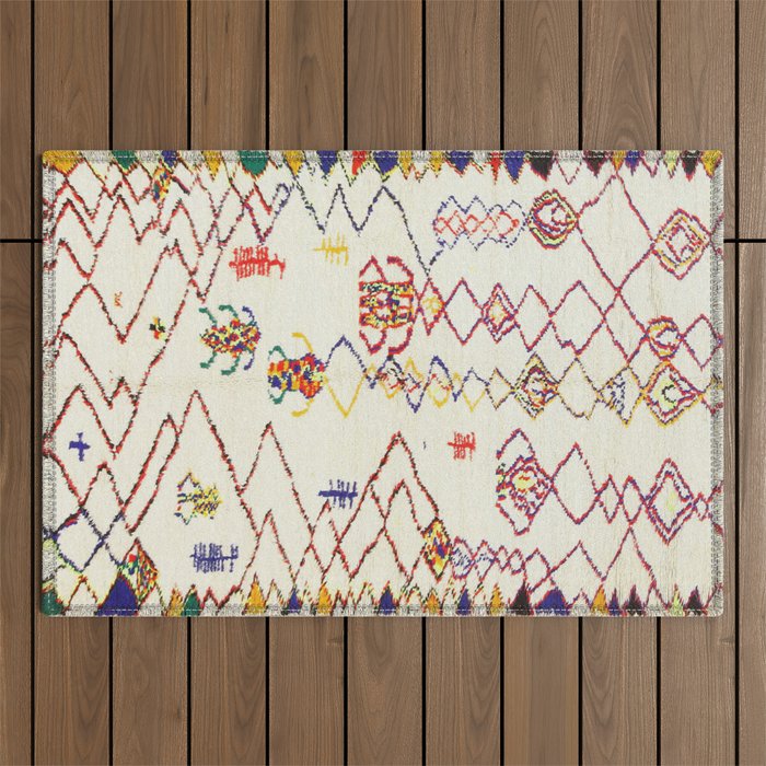 Red Yellow Abstract Antique Colorful Moroccan Rug Print Outdoor Rug Gallery Image 1