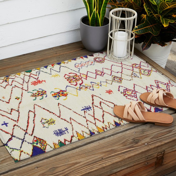 Red Yellow Abstract Antique Colorful Moroccan Rug Print Outdoor Rug Gallery Image 2