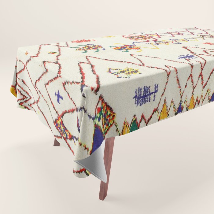 Red Yellow Abstract Antique Colorful Moroccan Rug Print Tablecloth Gallery Image 1