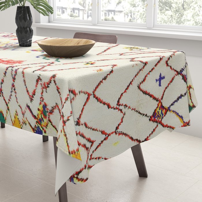 Red Yellow Abstract Antique Colorful Moroccan Rug Print Tablecloth Gallery Image 3