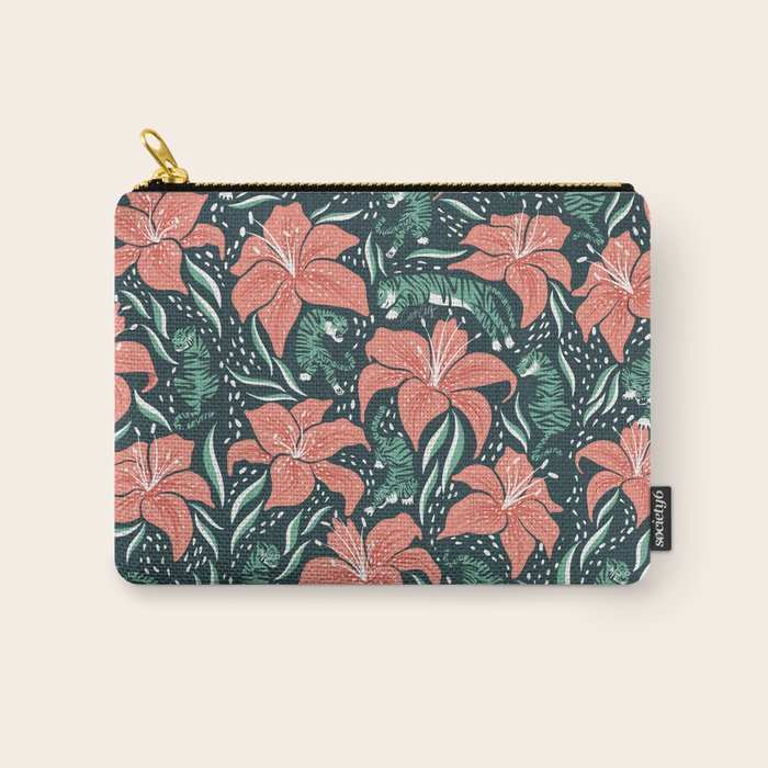 Tigers & Tiger Lilies - Teal & Rose Carry All Pouch Gallery Image 1