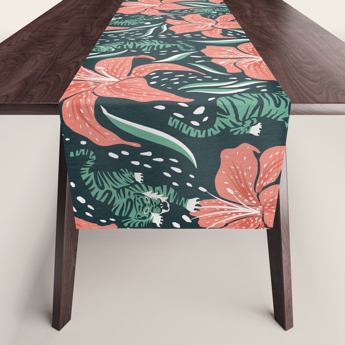 Tigers & Tiger Lilies - Teal & Rose Table Runner Gallery Image 1