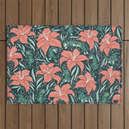 Tigers & Tiger Lilies - Teal & Rose Outdoor Rug Gallery Image 1
