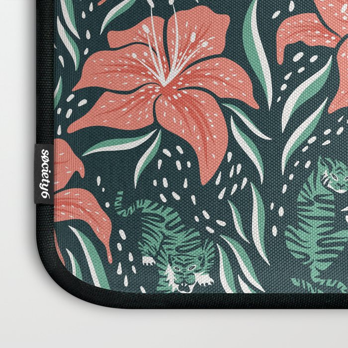 Tigers & Tiger Lilies - Teal & Rose Laptop Sleeve Gallery Image 3