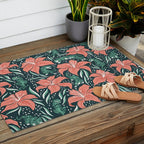 Tigers & Tiger Lilies - Teal & Rose Outdoor Rug Gallery Image 2