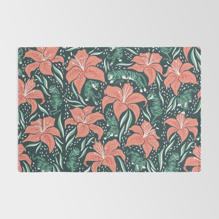 Tigers & Tiger Lilies - Teal & Rose Rug Gallery Image 2