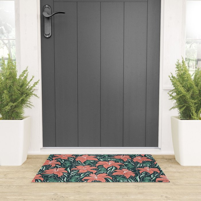 Tigers & Tiger Lilies - Teal & Rose Welcome Mat Gallery Image 3