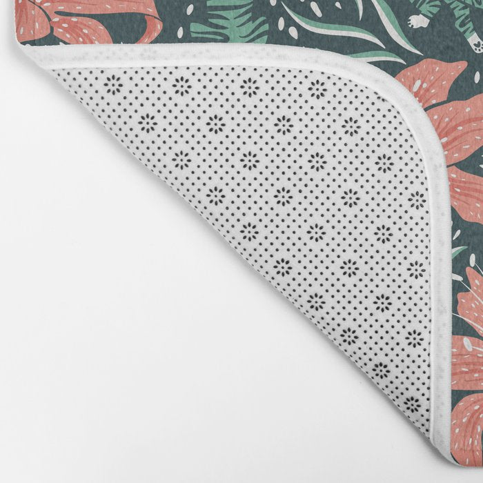 Tigers & Tiger Lilies - Teal & Rose Bath Mat Gallery Image 2