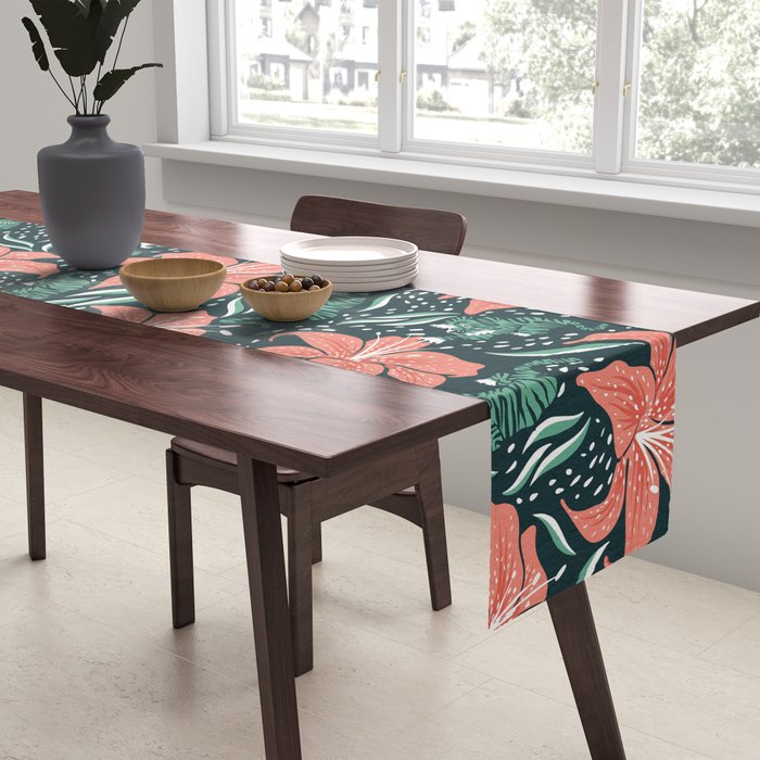 Tigers & Tiger Lilies - Teal & Rose Table Runner Gallery Image 2