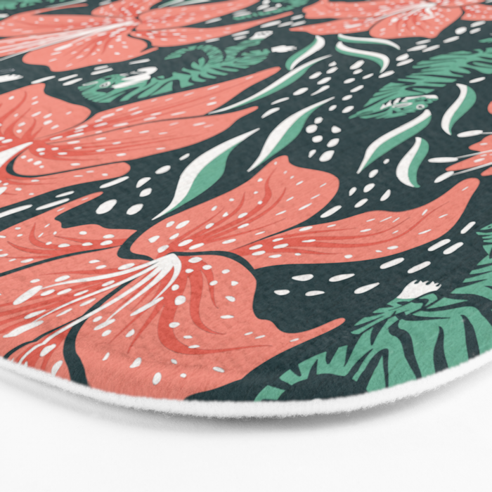 Tigers & Tiger Lilies - Teal & Rose Bath Mat Gallery Image 3
