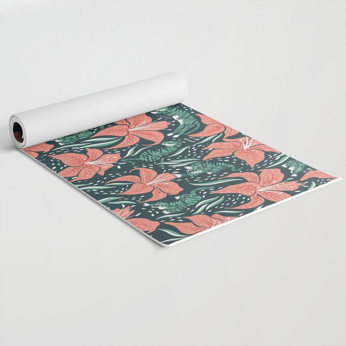 Tigers & Tiger Lilies - Teal & Rose Yoga Mat Gallery Image 2