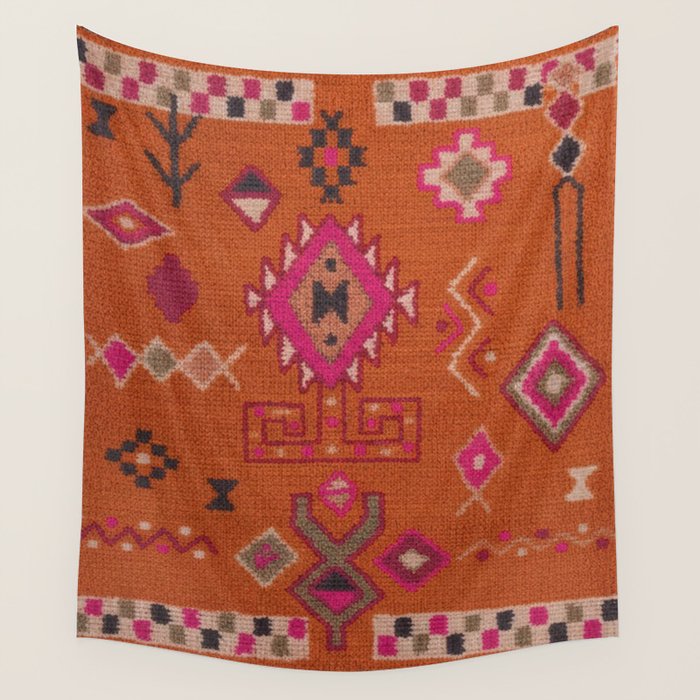 Moroccan Berber Geometric Pattern In Warm Earth Tones Wall Tapestry Gallery Image 2