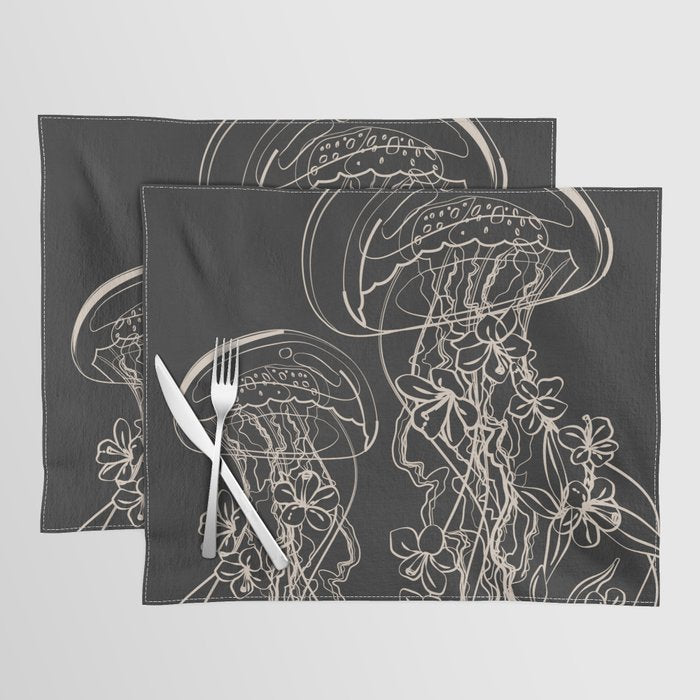 Minimal Floral Jellyfishes 2 Placemat Gallery Image 1