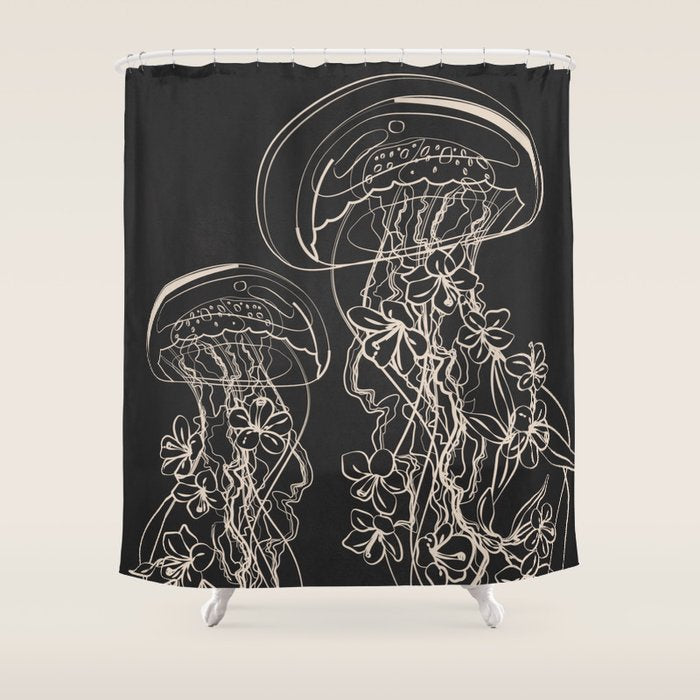 Minimal Floral Jellyfishes 2 Shower Curtain Gallery Image 1