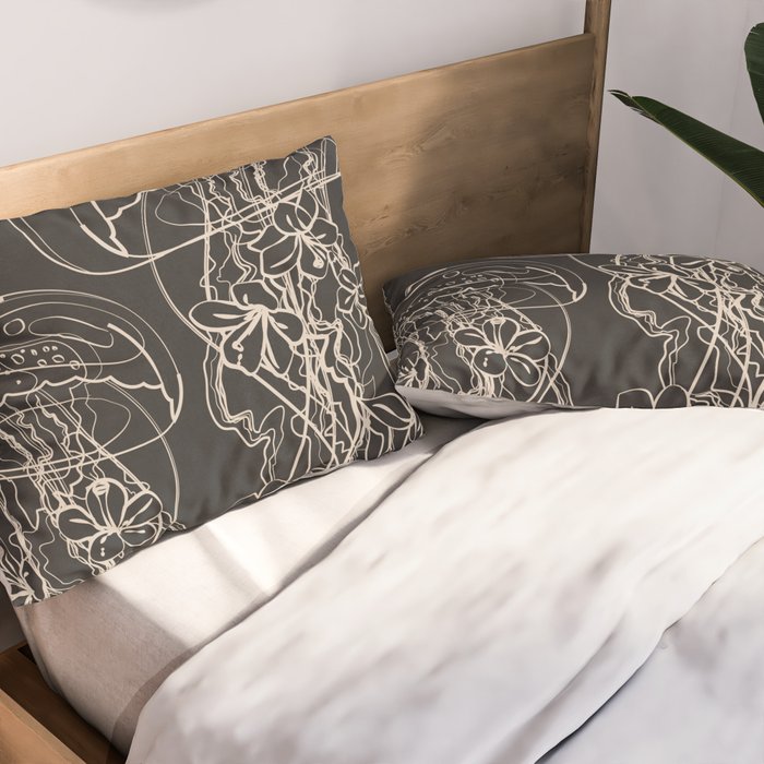 Minimal Floral Jellyfishes 2 Pillow Sham Gallery Image 2